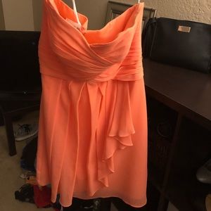 David’s Bridal Coral strapless bridesmaid dress